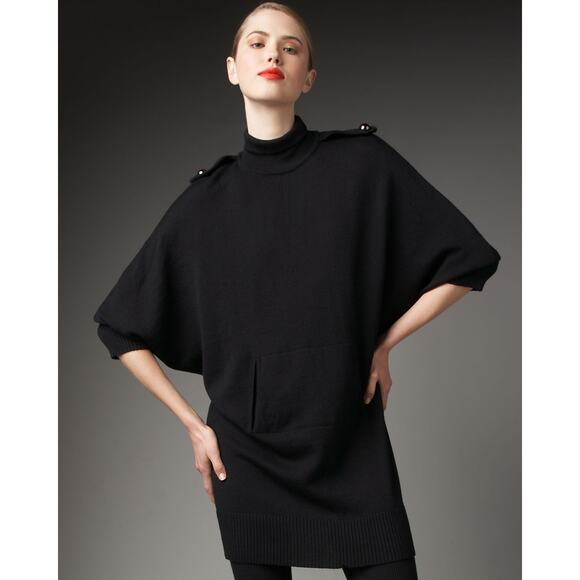 Tory Burch Jacinthe 100% Merino Wool Knit Turtleneck Sweater Dress in Black - Picture 2 of 11